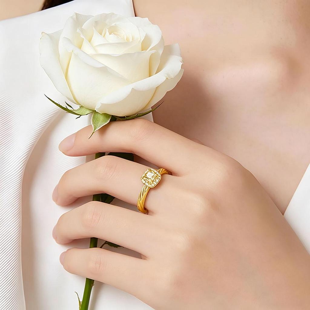 Small Sugar Cube Ring for Women, Adjustable, Elegant, Minimalist, Gold Ring, Valentine's Day Accessory, Gentle Atmosphere