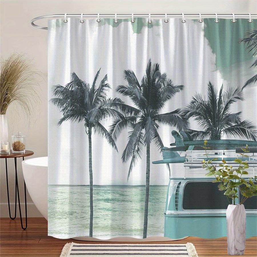 

1Pc Vintage Tan Tropical Beach Pattern Shower Curtain, Machine Washable Polyester With Hooks For Bathroom Decoration W60H190(CM)-1 Pcs