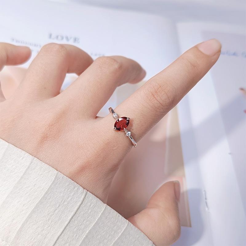 S925 Sterling Silver Colored Treasure Ring Women'S Natural Topaz Garnet Diopside Olivine Simple Versatile Ring