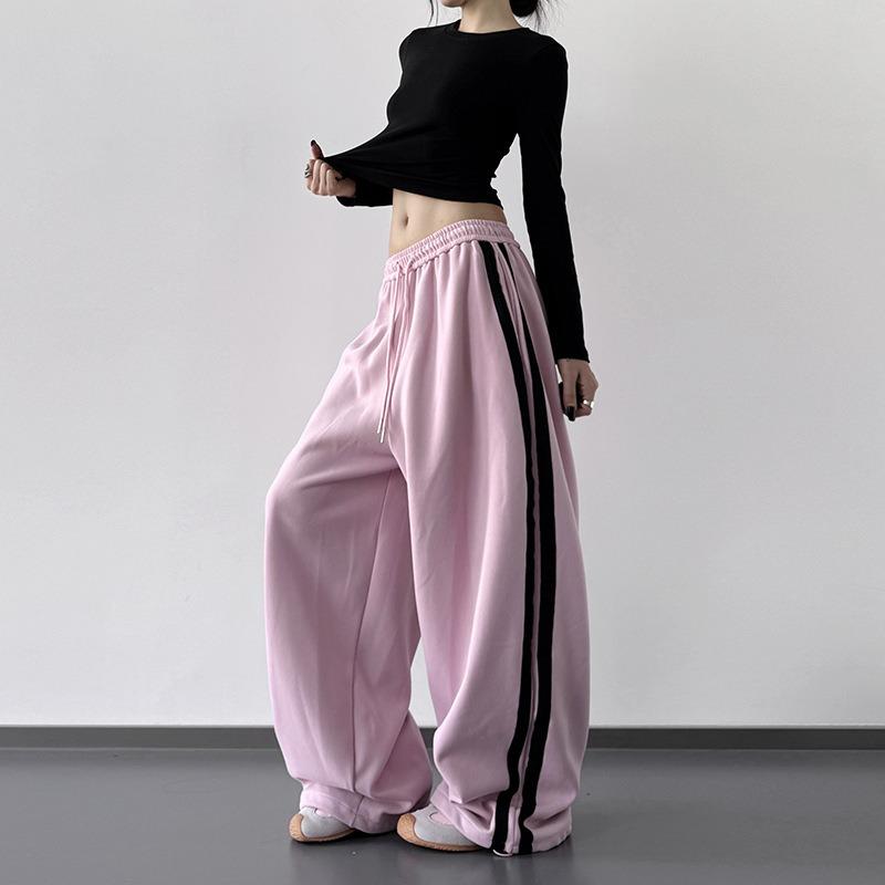 Rosa Jogginghose für Mädchen, Herbstmode für Damen, Neue Koreanische High-Waist Kleidung, Lockere Studenten-Weitbeinige Hosen
