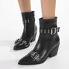 Fashion Liyke Goth Fashion Design Belt Buckle Pointed Toe Zip Ankle Boots For Woman Low Square Heels Chelsea Shoes Women Booties Black