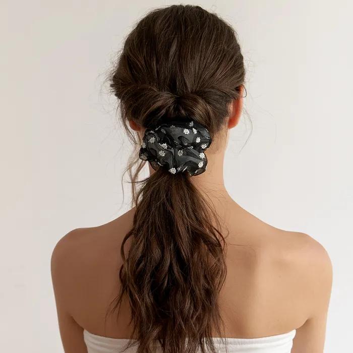 Sheer Blossom Scrunchie - Black