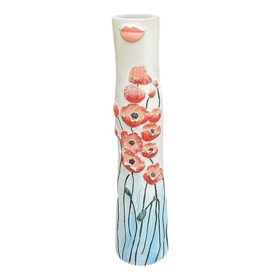 Handmade Face Bud Vase Bohemian Girls Face Ceramic Vase Cute Hand Painted Character Flower Plant Holder for Bathroom Living Room Shelf Home Decor