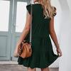 GMXIA Summer Solid Colour O-Neck Short Sleeve Dress Casual Cake Dress Pleated Big Swing Dress