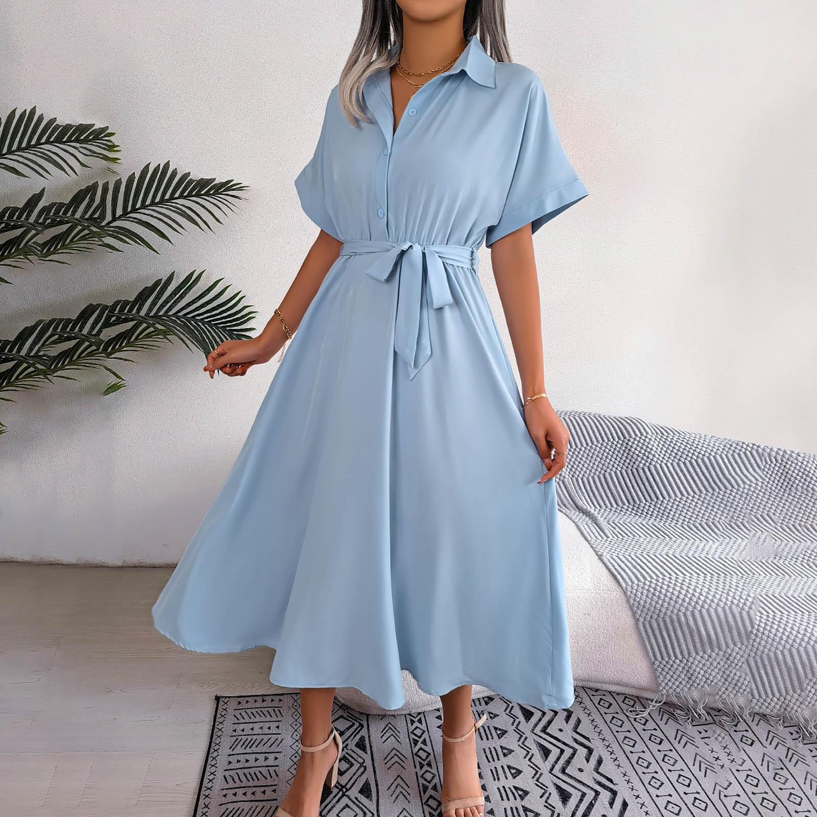 

Жіноча Мода Повсякденна Вільна Однотонна Сукня-Сорочка з Зав язкою Довга Спідниця XL