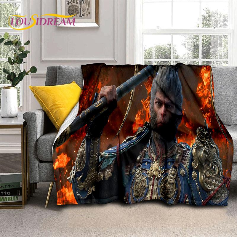3D Black Myth Wukong Monkey King Cartoon Game Soft Blankets,Throw Blanket Comfortable Blanket for Picnic Beds Sofa Home Bedroom