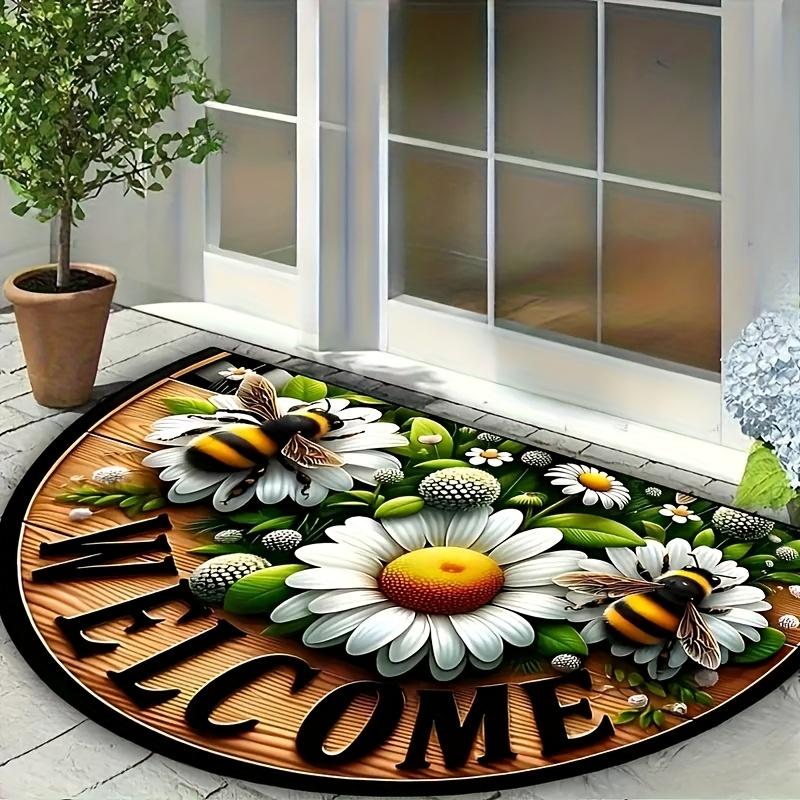 

1pc Non-Slip Easy-Clean Semicircular Welcome Mat - Colored Pebbles & Shells Design, 100% Polyester Indoor/Outdoor Mat for Entrance 60*90cm/24*35in