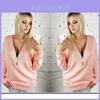 Women Fashion Full Sleeve Sexy Deep V Neck Blouse Plus Size Sweater Zipper Stylish Cotton Blend