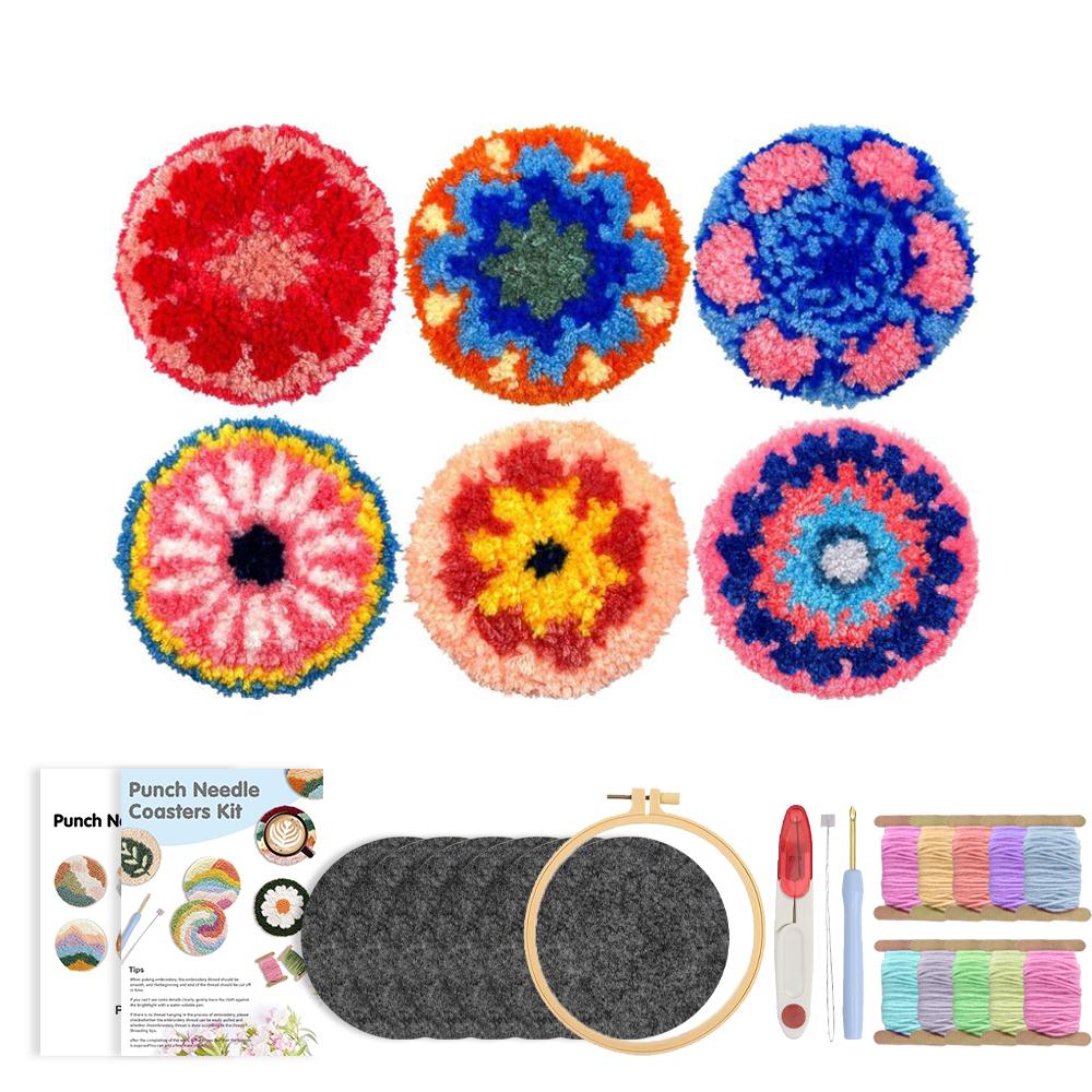 

CHENISTORY DIY Coaster Making Set Punch Needle Coaster Kit 6Pcs Easy Art Coasters for Drinks Mug Placemat Kitchen Accessories