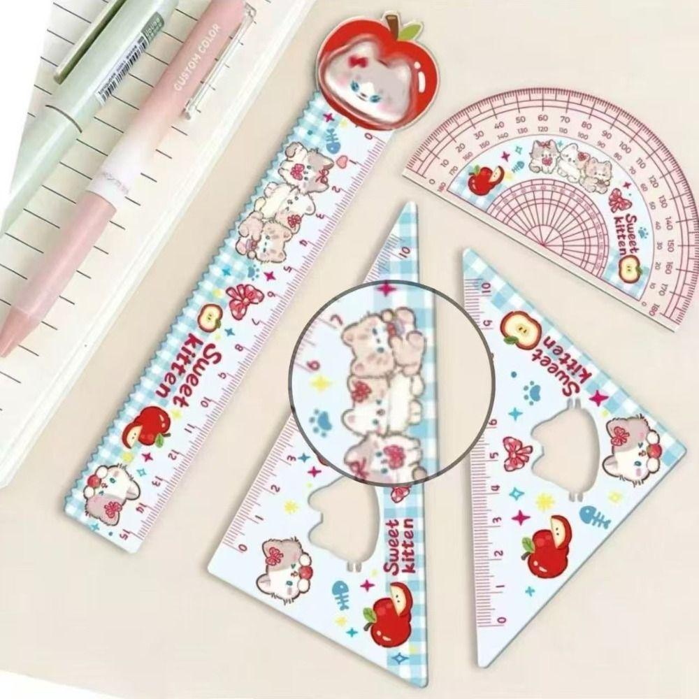 4pcs Acrylic Straight Ruler Measurement Drawing Stationery Set Square Protractor  School Office