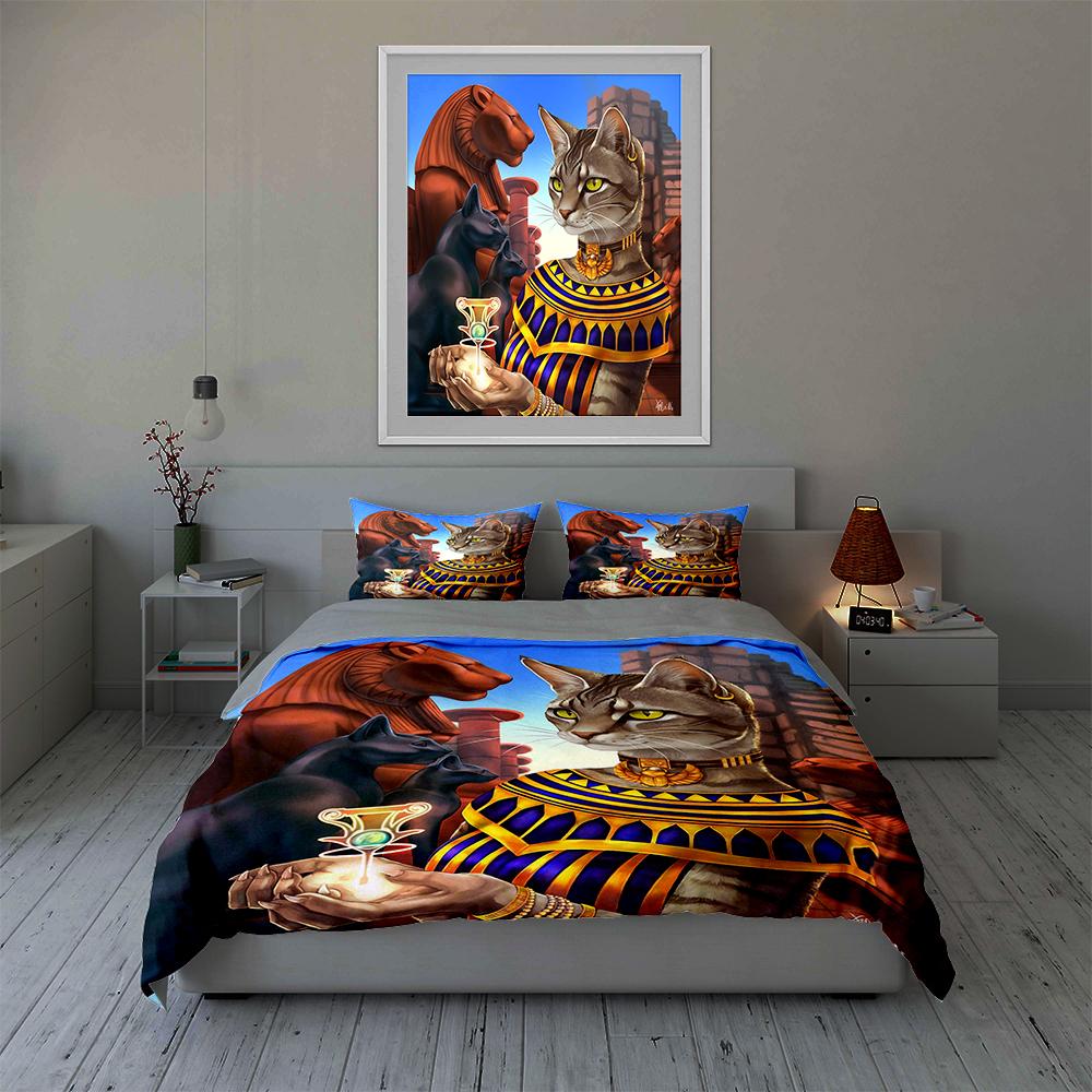 Egyptian-themed cat. Bedding Duvet cover sets Duvet covers Pillowcases gifts (1 * Duvet Cover 2 * Pillowcases, without duvet insert)