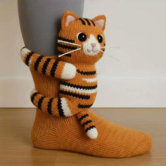 3D Animal Knitted Socks Warm Cute Crew Socks Hand Crocheted Animal Doll Floor Socks Holiday Birthday Gift for Women Girls