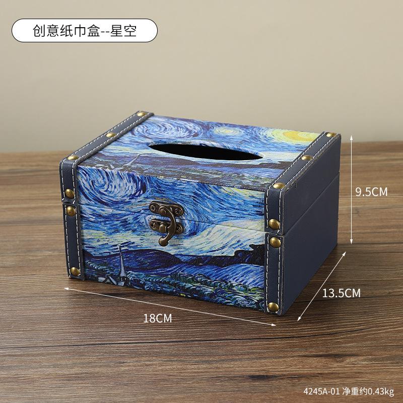 Originalität Ölgemälde von Blumen quadratisch Taschentuchbox Leder Aufbewahrungsbox Wohnzimmer Schreibtisch abgedeckte Papierbox