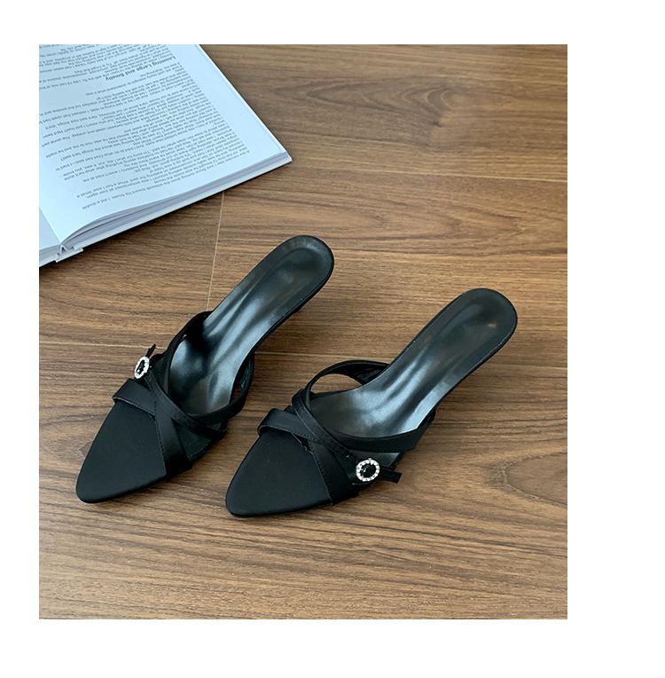 

2025 New Summer Women s Fashion Low Heel Slippers Elegant Crystal Open Toe Slides Design Style Banquet Party Sandals Shoes 42 чёрный