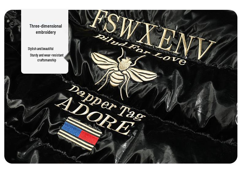 European Style Little Bee Embroidered Men's Winter Jacket - Korean Trendy Thick Down Cotton Coat