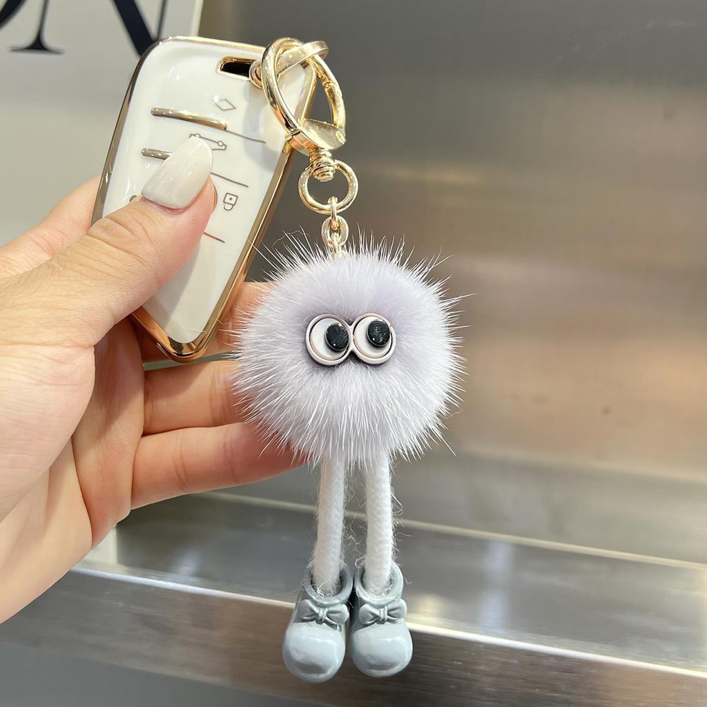 Lindo Llavero de Piel de Visón Real Cadena para Llaves del Coche Colgante para Bolso Mochila Escolar Esponjosa Coreana Encanto para Bolso Regalo para Niños y Niñas Colgante para Mochila