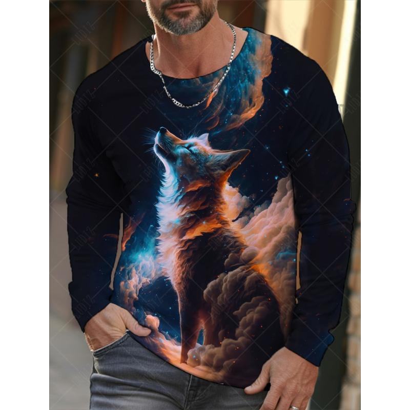 T-shirt a maniche lunghe da uomo vintage Camicie con stampa 3d Moda Animale Lupo Grafica Abbigliamento Maglie a manica Uomo Top streetwear oversize
