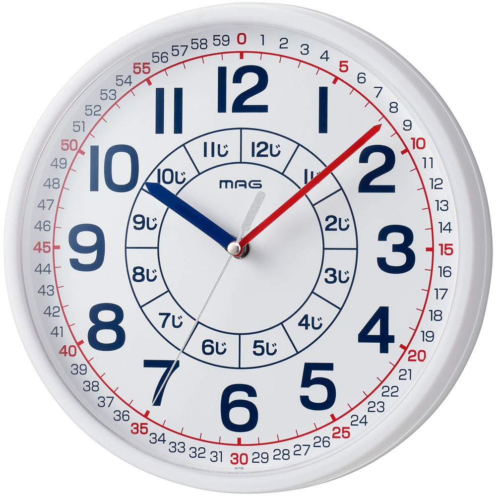 

MAG Wall Clock Educational Analog Yomel Plastic Windshield White W-736WH-Z