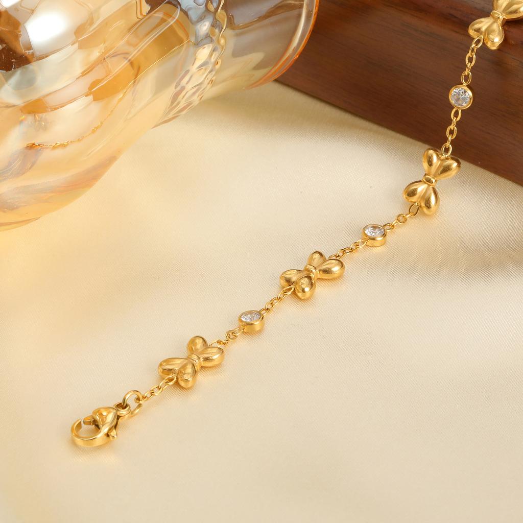 Vnox Stainless Steel Children's Bracelet For Baby Girls,Cubic Zirconia Inlay With Bow Element Chain,Cute Style Jewelry Daily