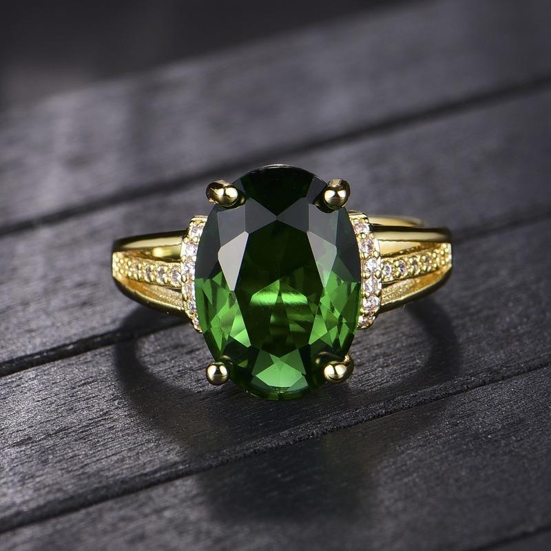 Sace Gems Klassischer Luxus Der ovale grüne Zirkon Ring Damen Schmuck Hochzeitsversprechen Party Geschenk
