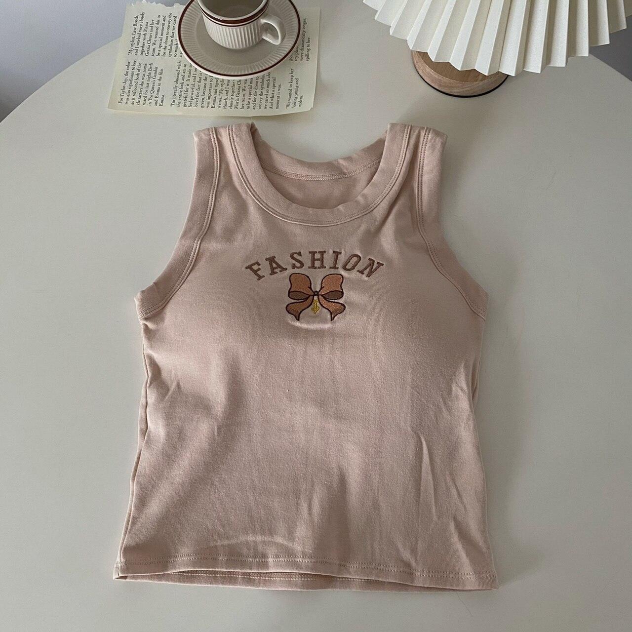 

Бавовняні жіночі безрукавки для бігу ITOOLIN з підкладкою для бюстгальтера з круглим вирізом і бантом, однотонні еластичні безрукавки з принтом літер Жіночі рухливі топи One Size рожевий