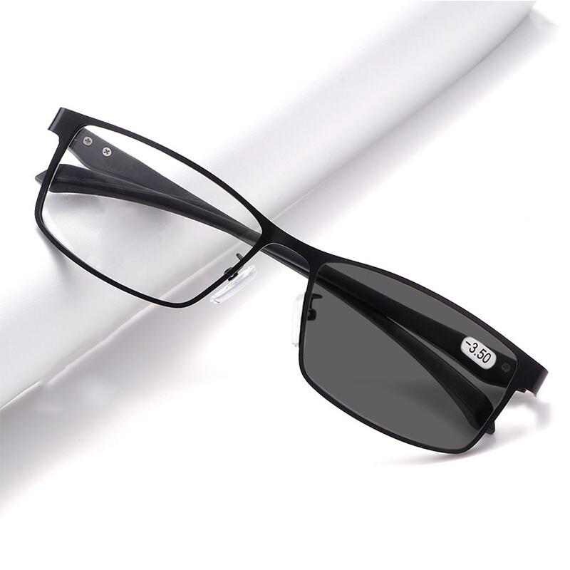 Anti Blue Light Myopia Photochromic Sunglasses Men Metal Rectangle Eyeglasses Chameleon Men's Close-up Glasses UV400