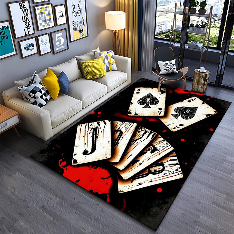 Playing Card Joker and Ace Design Carpet with Red Splatter Style Suitable for Use As an Anti-slip for Living Room Bedroom Sofas