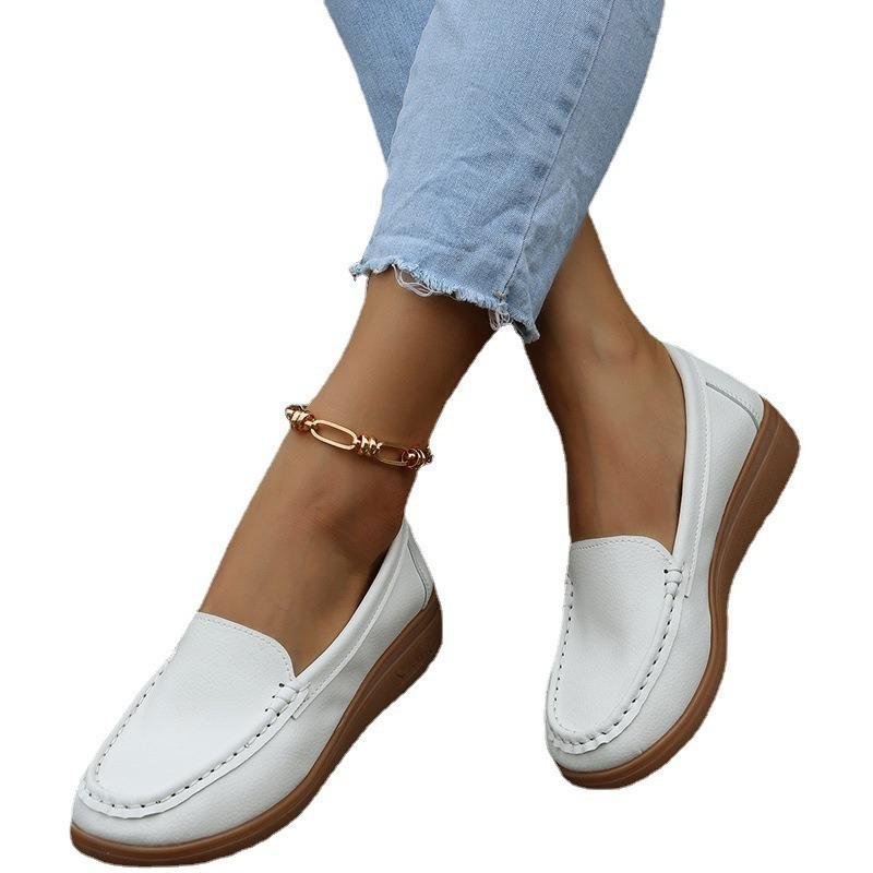 Soft Bottom Round Head Doudou Flat Bottom Solid Color Simple, Summer New Large Size, Casual Women's Single Shoes