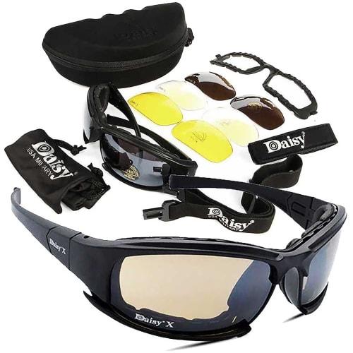 Rinda Airsoft Goggles/Shooting Sunglasses [11-Piece Set with 4 Lens Colors] Tactical Airsoft Sports Glasses with Polarized Lenses, Motorcycle Goggles,