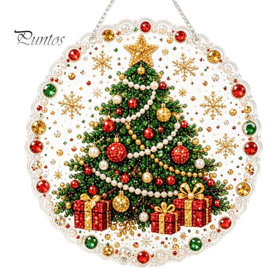 Unique Resin Gem Art Christmas Rhinestone Painting Kit, DIY Wreath Craft for Adults, Double Sparkling Wall Decor Sided Window Ornament, Acrylic