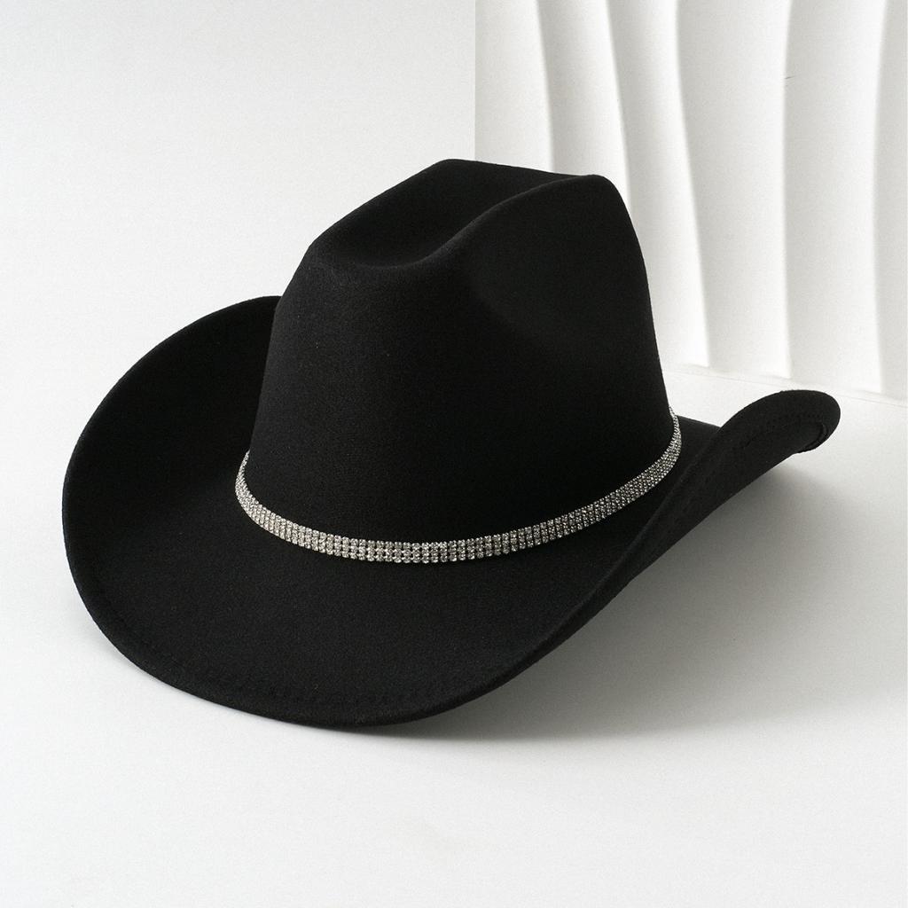 Men's and women's European and American style cowboy hat square rhinestone gem accessories hat retro jazz felt hat