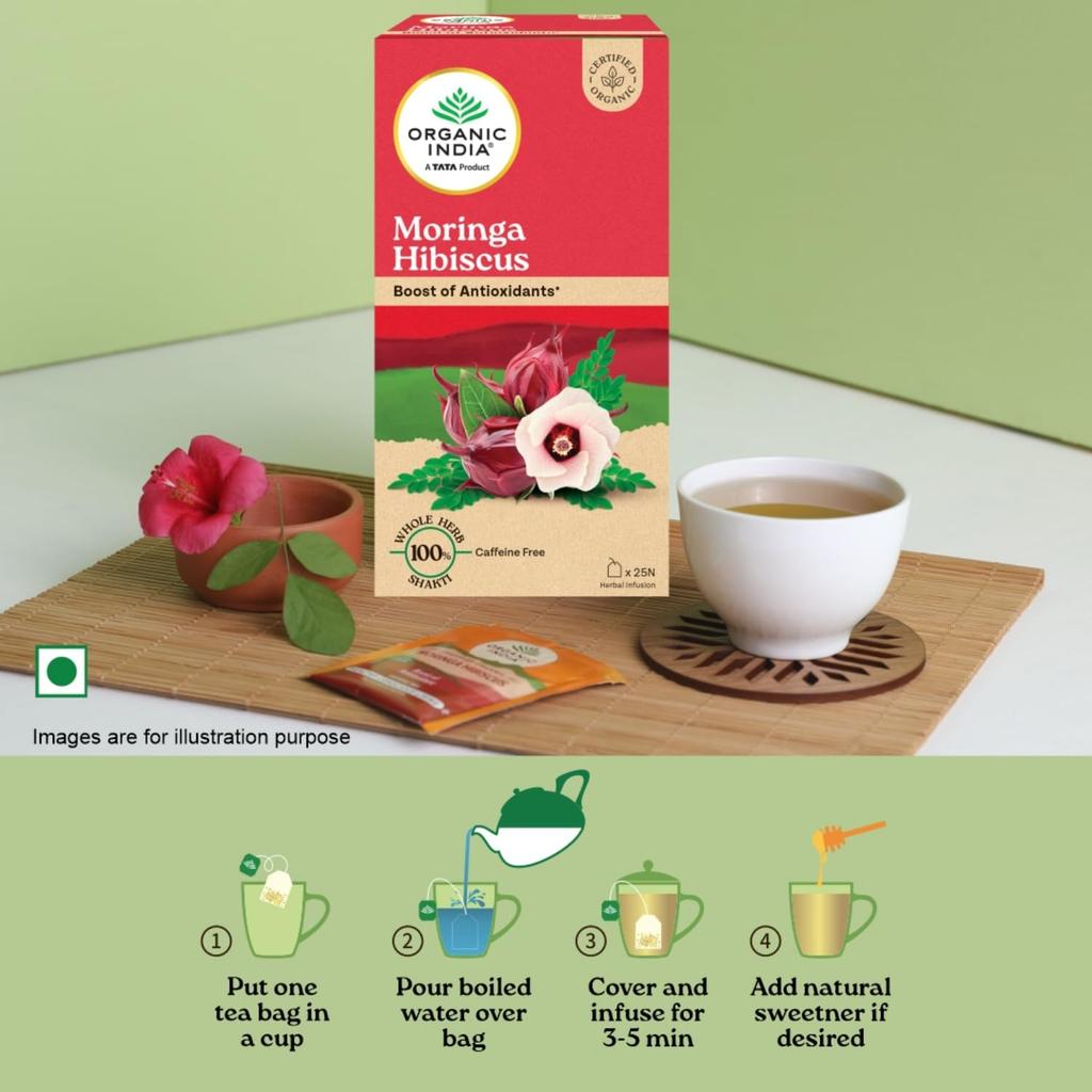 ORGANIC INDIA Moringa Hibiscus 25 Tea bags (Pack of 1)