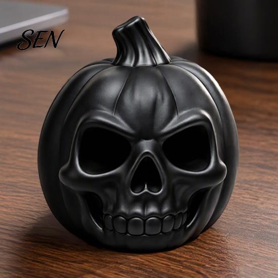 Hollowed Resin Figurine 3D Printed Pumpkin Skull Figurine, Blank DIY Paint Halloween Unique Lighting Props Statue, Desktop Ornament for Party