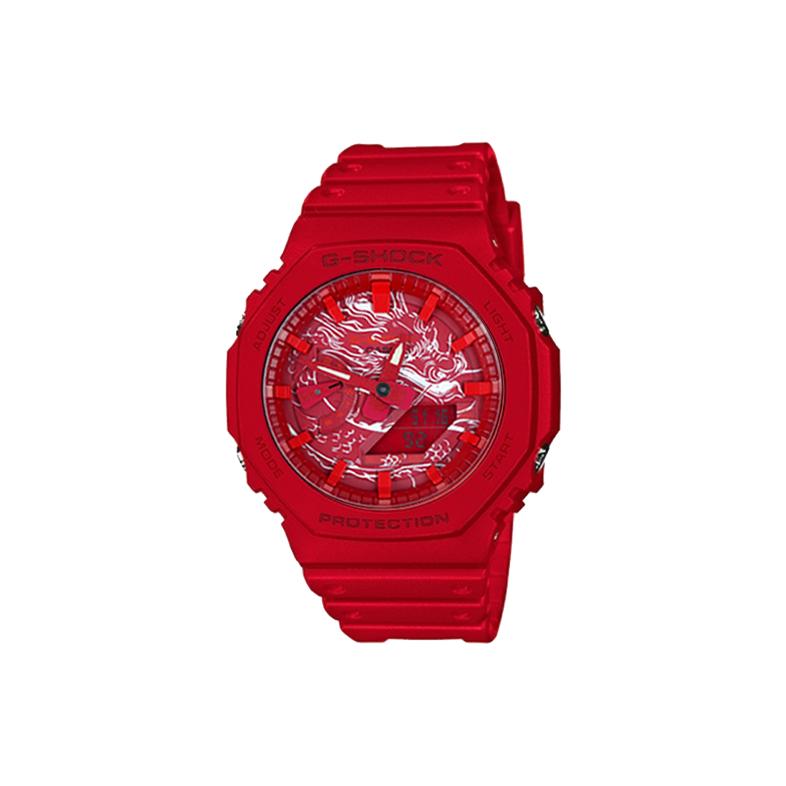 

CASIO Men Liquid Crystal/Analog Dual Display Series Red Watch GA-2100-4A- Regular Watch Box