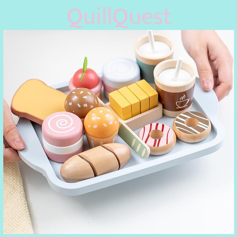 Wooden Pretend Play Kitchen Set With Breakfast Food And Milk For Toddlers Educational Toy