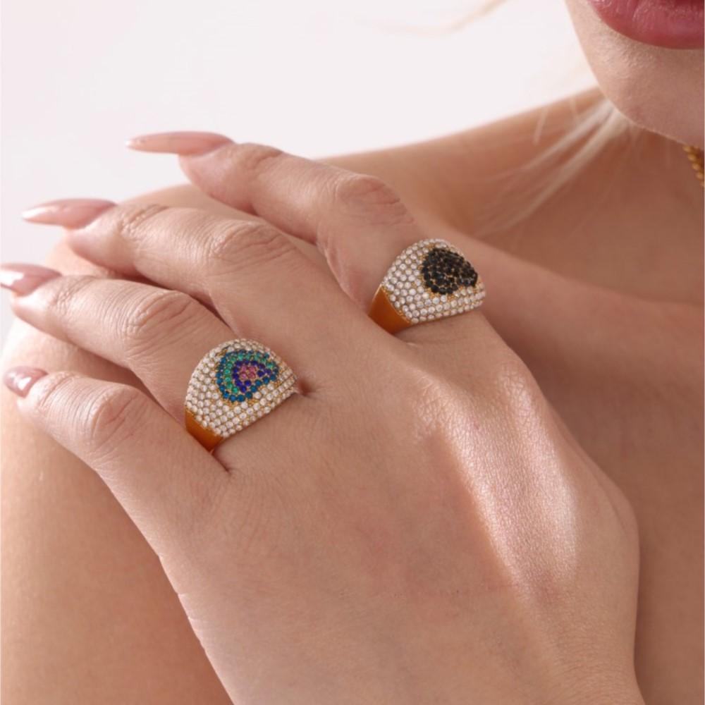 Shiny Zircon Rings In Stainless Steel With Color Cubic Zirconia For Women 18k Gold Plated Women's Ring Luxury Woman Jewelry