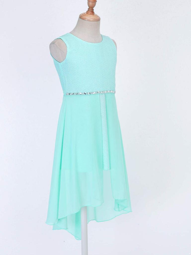 Kids Girls Sequins Chiffon High-low Pageant Wedding Bridesmaid Summer Party Flower Girl Knee Length Dress
