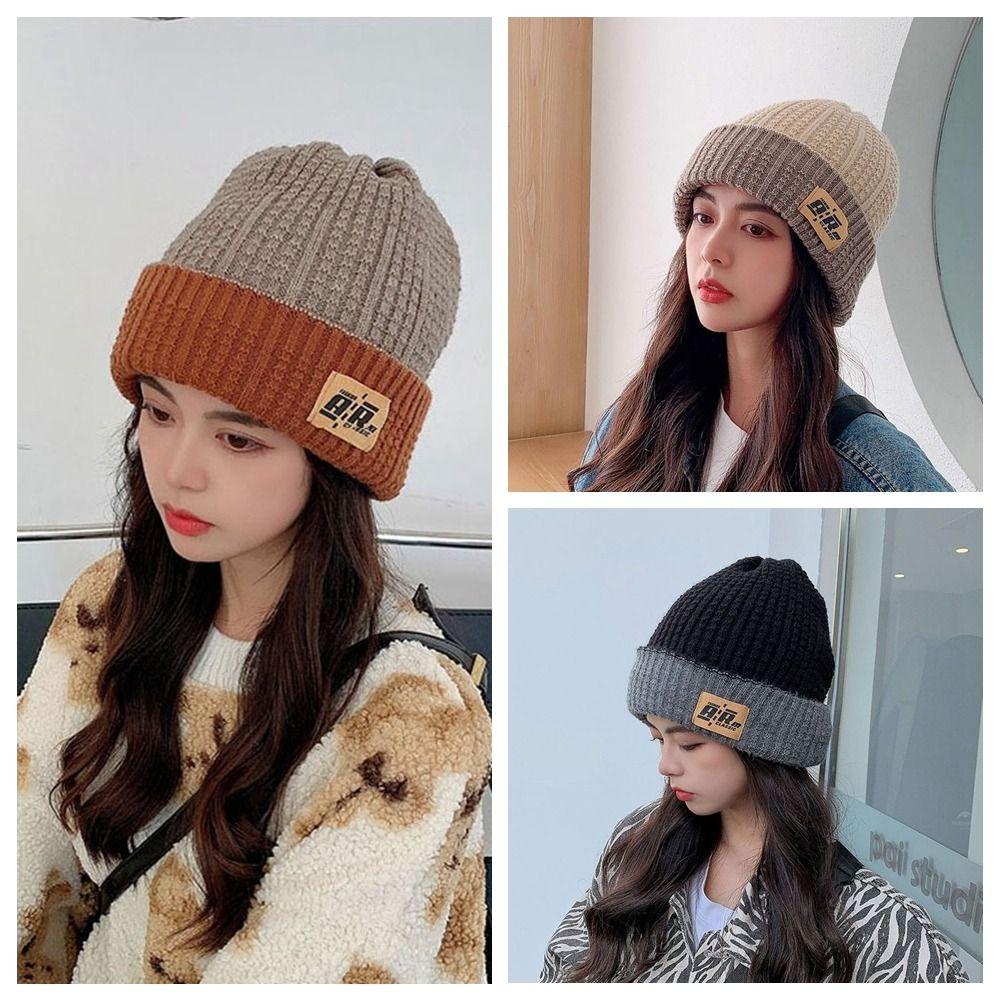 Crochet Knitted Beanie Solid Color Knitted Stacking Hat Harajuku Winter Cold Hat  Autumn