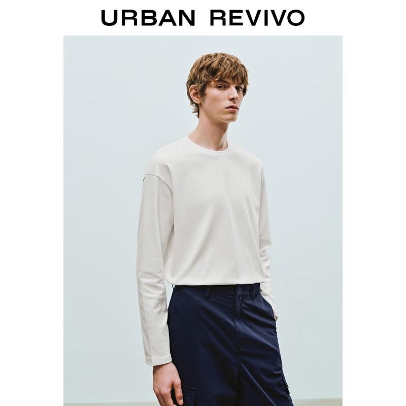 UR Men's Letter Embroidery Drop Shoulder Long Sleeve T-Shirt