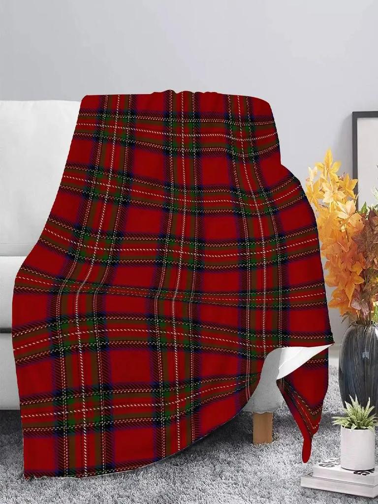 Rustic Plaid Christmas Throw Blanket Red Green Soft Flannel Fleece Perfect for Sofa Bed Office Travel Home Decor