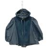 Rene 5417920 Navy Rayon Blend Coated Pearl Contrast Bag Gather Hooded Blouson Jacket 38 NavyUsed