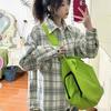 Green plaid shirt women's spring and autumn new loose outer wear design sense niche shirt POLO collar top jacket