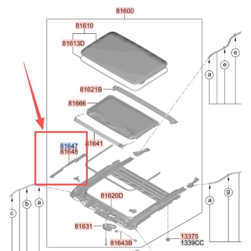 81647P6000 Schiebedach-Führungseinheit links für Hyundai Santa Fe MX5 2024-2026 OEM 81647-P6000