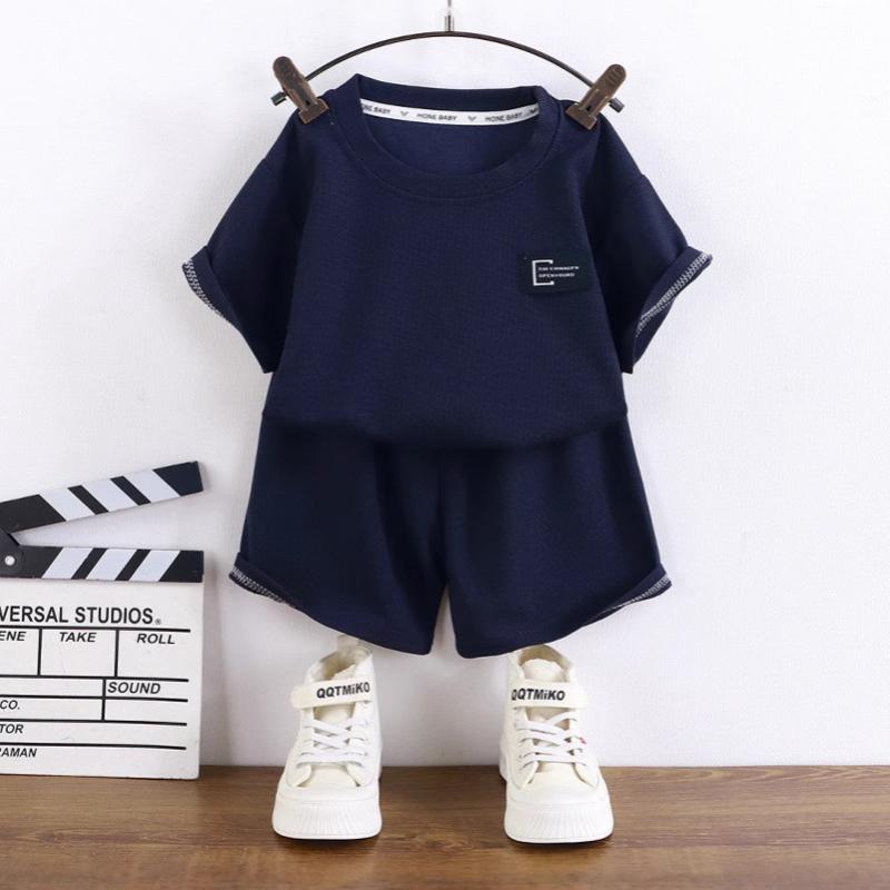 Set Maglietta a Maniche Corte e Pantaloncini per Bambini Texture a Nido d'Ape Sottile Estivo Casual per Ragazzi Ragazze Abbigliamento Quotidiano Uso Domestico Vita Elastica