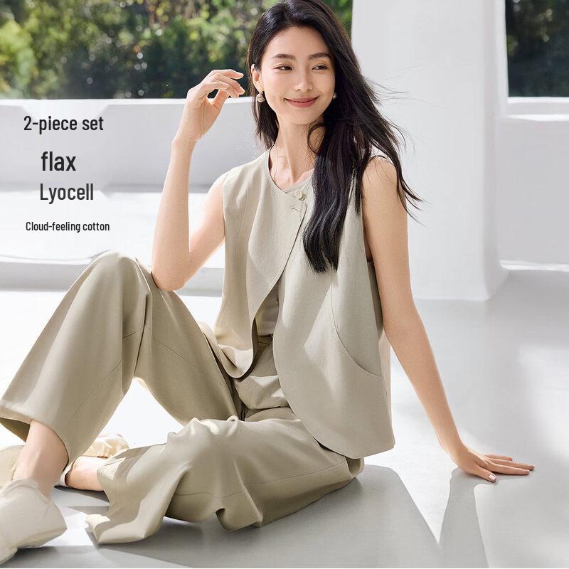 IHIMI Women s Lyocell Linen Vest & Wide-Leg Pants Set M