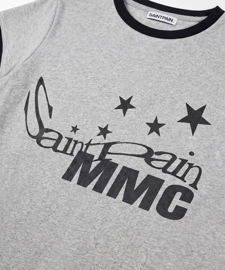 SAINTPAIN Sp Lettering Star Crop Ringer T-Shirt Melange Grey