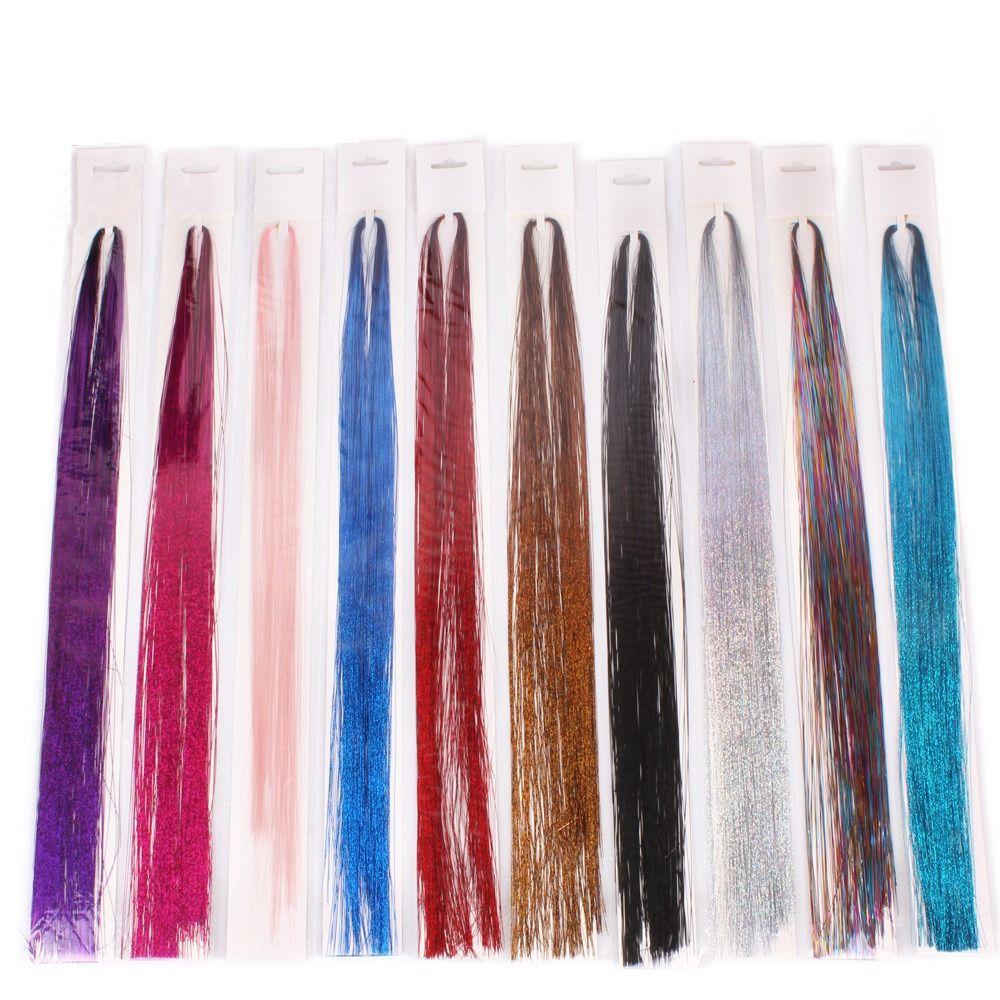 Straight Sparkly Ponytail Braiding Headdress Sparkle Shiny Hair Tinsel Rainbow Silk Hair Extensions