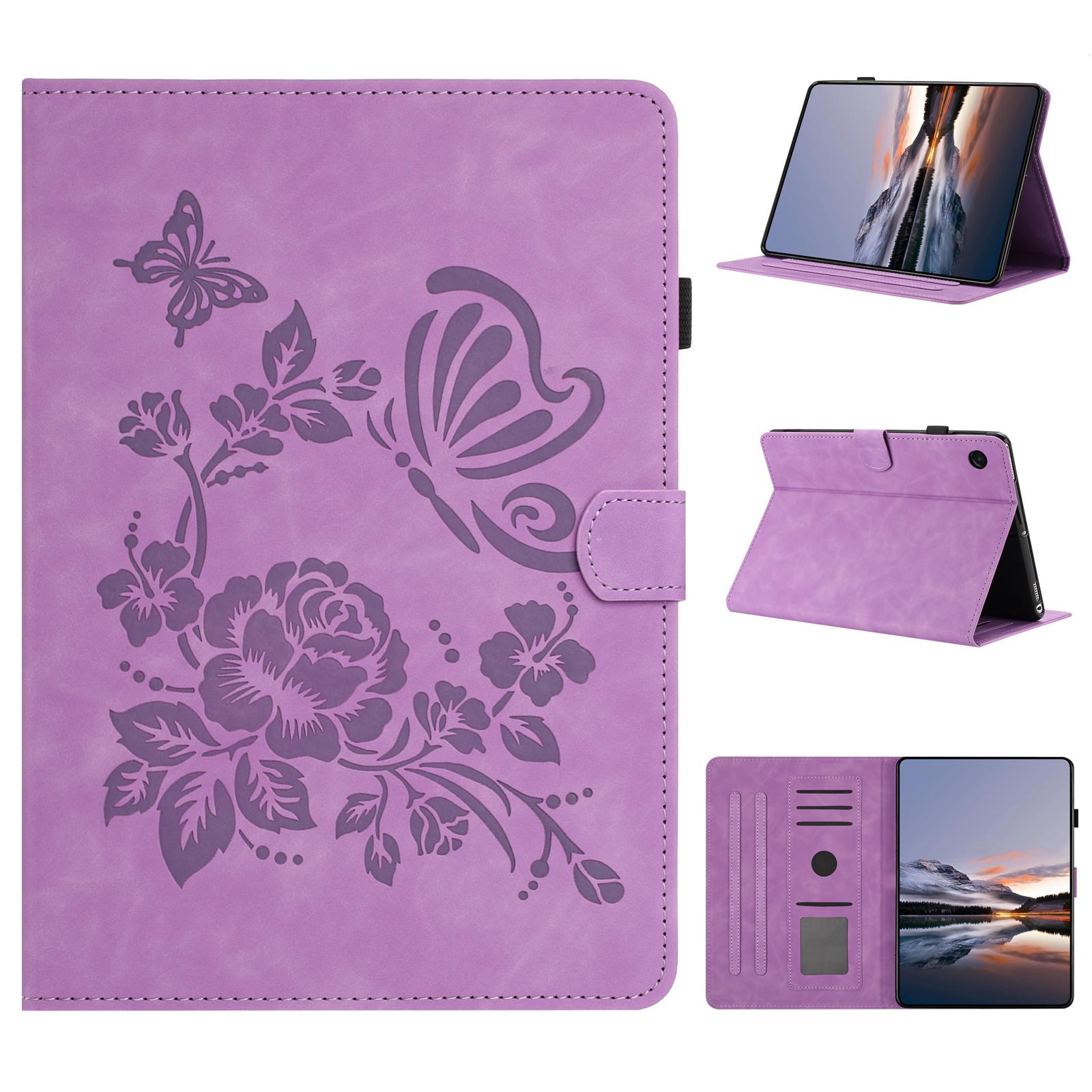 

For Samsung Galaxy Tab A11/A9 Case Card Holder Stand Butterfly Floral Imprinted Leather Tablet Cover
