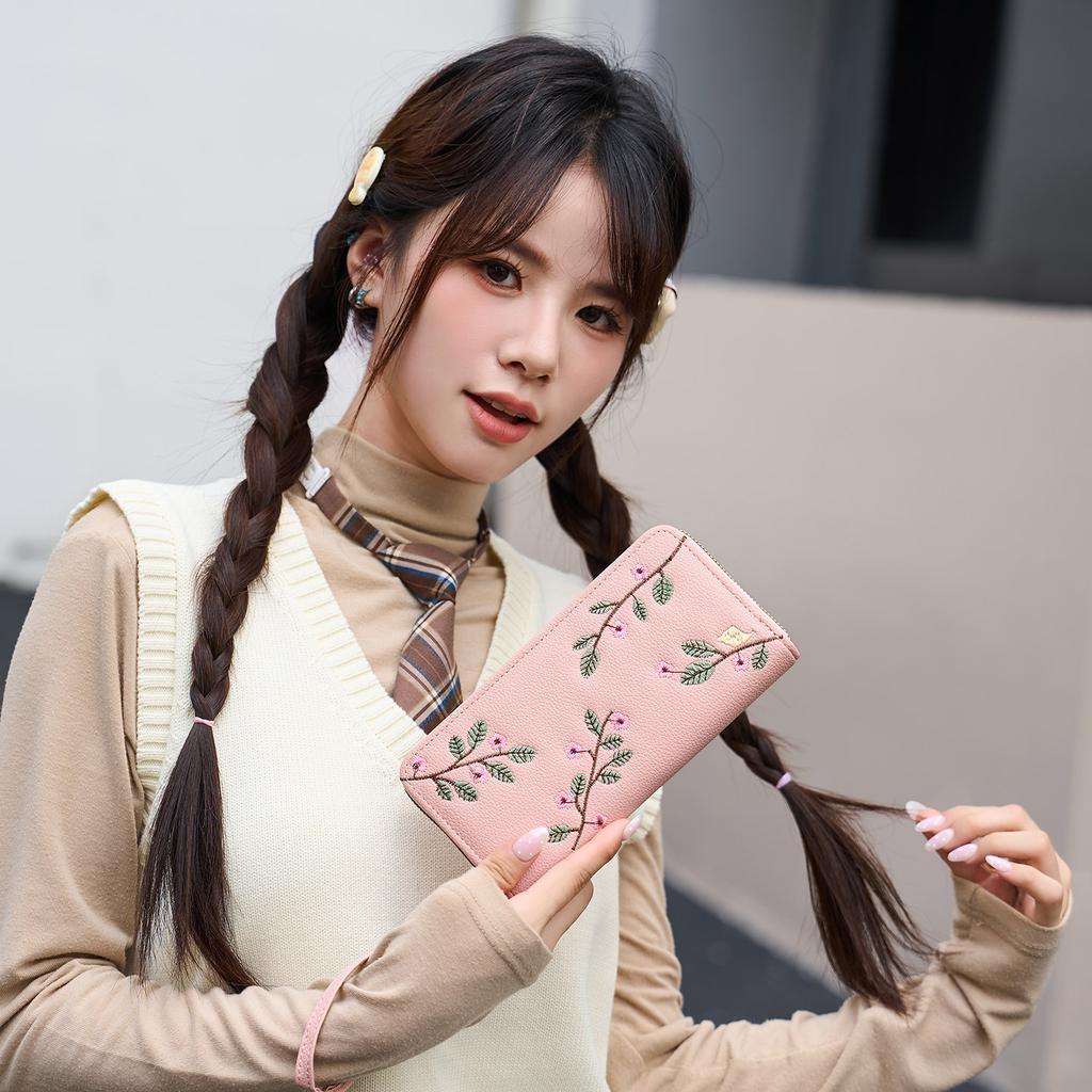 New Women's Embroidered Flower Pocket Wallet Card Position Wallet Multi Sensory Fashion Metall Women's Handheld Bag