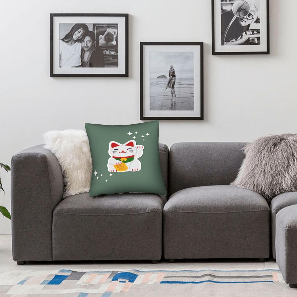 Maneki Neko Lucky Money Cat Pillow Case Soft Pillow Cover Cute Funny Cushion Cover For Couch Sofa Bedroom
